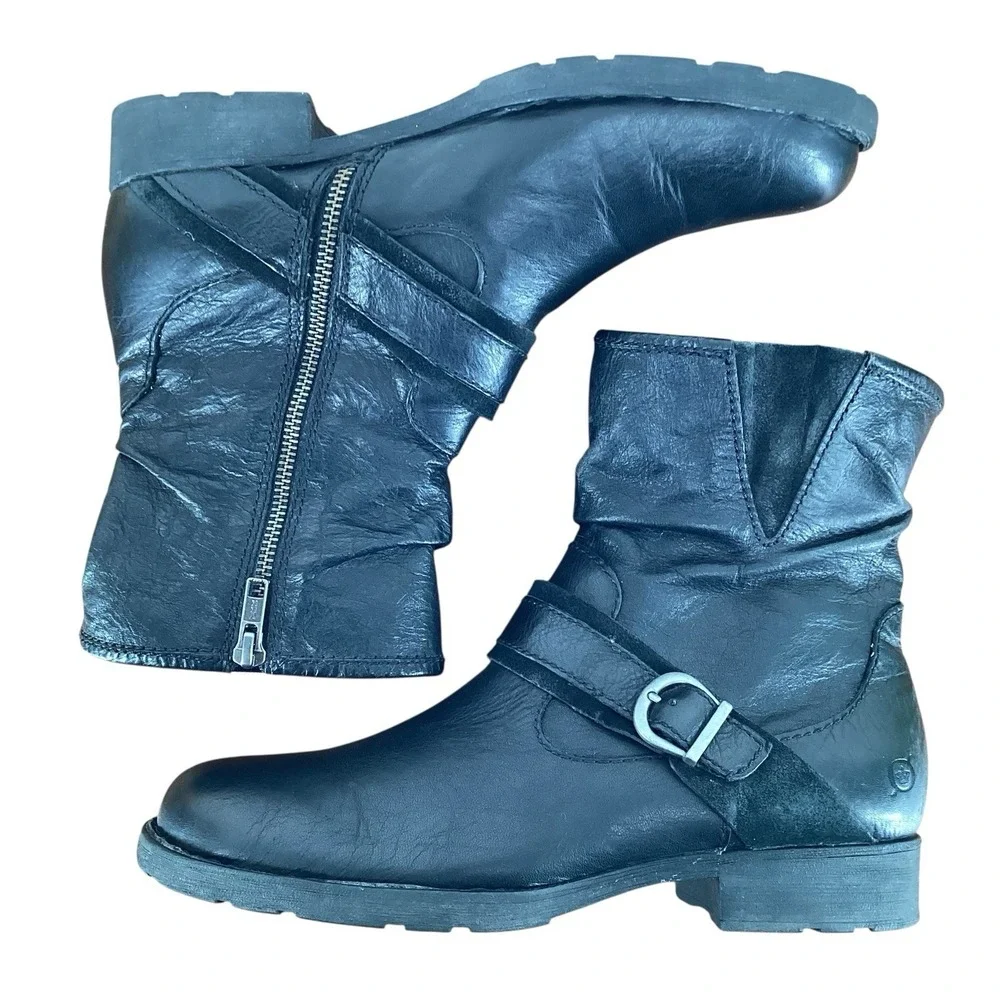 Born Virgo Slouch Engineer Boot Leather Side Zip Ankle Boots - Women's‎ Size 9M